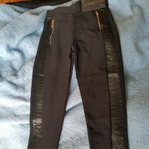 Black Leggings with Faux Leather Panels